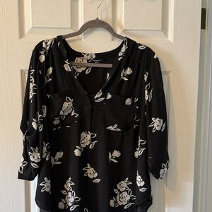 Torrid Black and White Floral Blouse